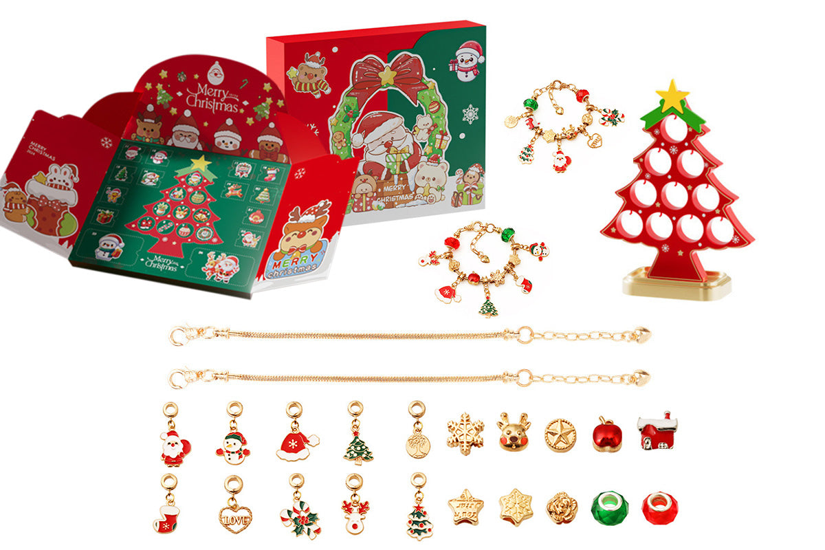 Christmas Advent Calendar Bracelet DIY Jewelry Blind Box Christmas Tree Gift Set