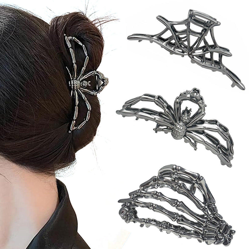 3 Piece Halloween Hair Claws Unique Bat Spider Skull Hair Clips