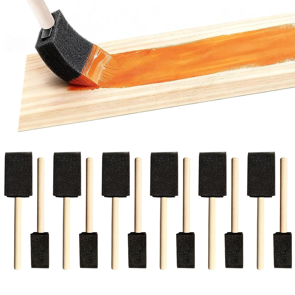 12 Pcs Foam Paint Brushes with Engineered Wood Handles for Furniture Crafts