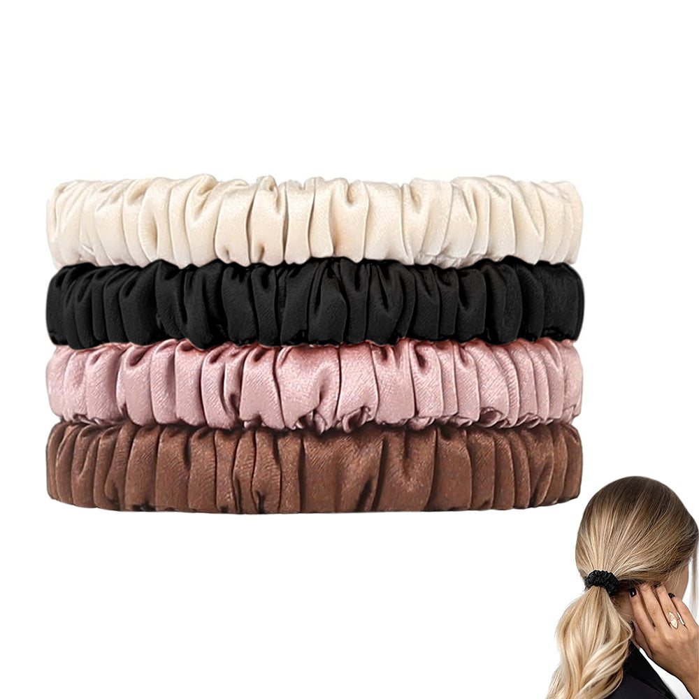 4 Piece 19 Momme Mulberry Silk Scrunchies Elastic Hair Ties