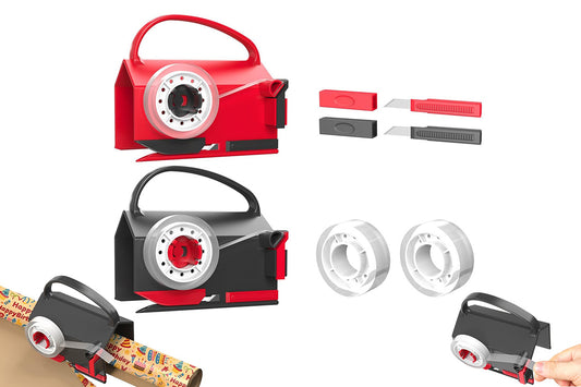 2-Pack Wrapping Paper Cutter and Tape Dispenser Dual-Use for Holiday Gift Wrap