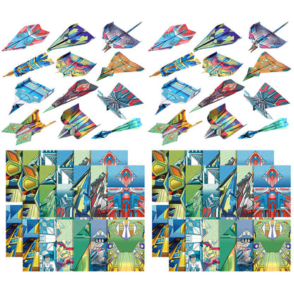 2 Set 3D Origami Paper Airplane Kit 12 Designs 36 Sheets