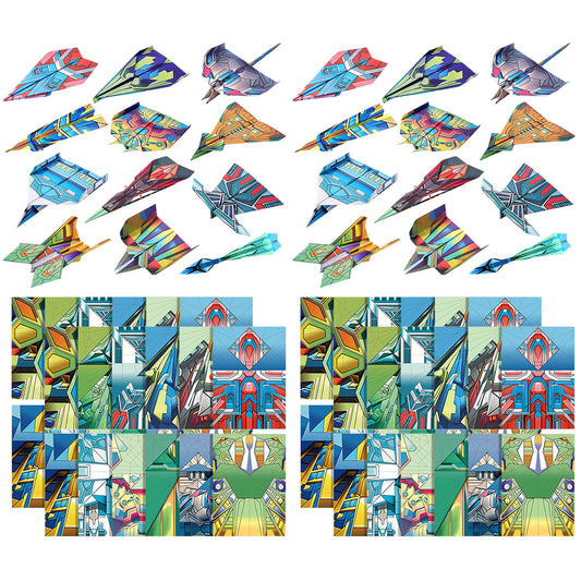 2 Set 3D Origami Paper Airplane Kit 12 Designs 36 Sheets