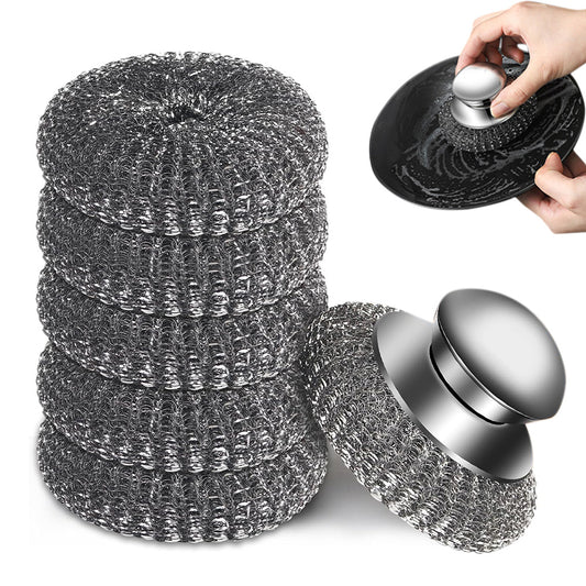 Steel Wool Cleaning Brush with Handle and 5 Replacement Heads