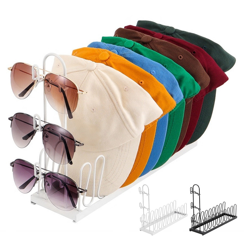 2 Piece Metal Hat Organizer Racks for 8 Caps and 3 Glasses Each