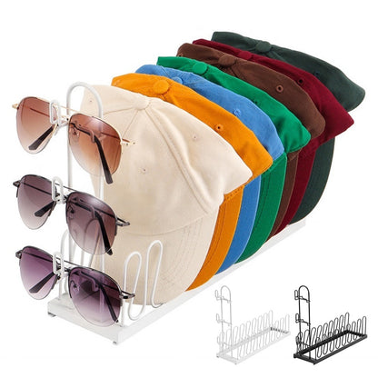 2 Piece Metal Hat Organizer Racks for 8 Caps and 3 Glasses Each