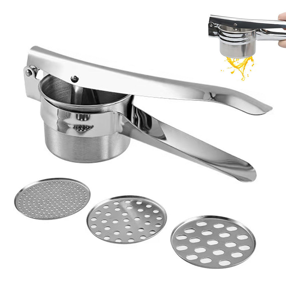 Stainless Steel Manual Potato Ricer Juicer with 3 Interchangeable Discs