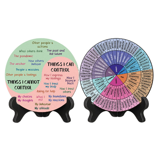 Double-Sided Feelings Wheel Mental Health Emotions Chart with Stand Psychology Decor for Home School Office Style 1