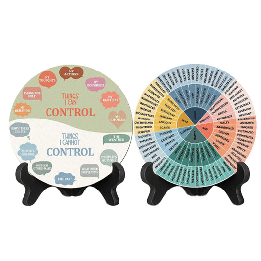 Double-Sided Feelings Wheel Mental Health Emotions Chart with Stand Psychology Decor for Home School Office Style 2