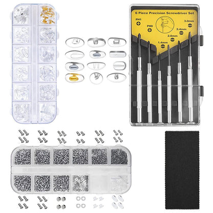 1100Pcs Set Eyeglasses Repair Kit Eyeglass Screws and 6 Pcs Precision Screwdriver Set for Glasses Jewelry Watch