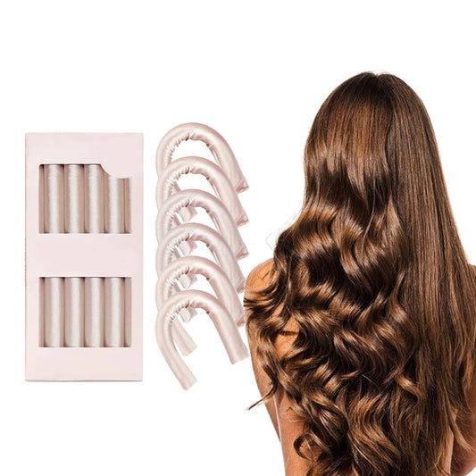 6Pcs Set Heatless Hair Curlers Flexible Hair Curling Rods Overnight Curls Hair Styling Tools Champagne