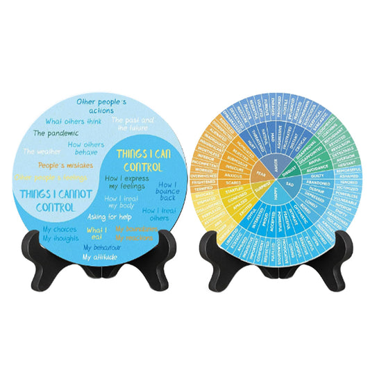Double-Sided Feelings Wheel Mental Health Emotions Chart with Stand Psychology Decor for Home School Office Style 4